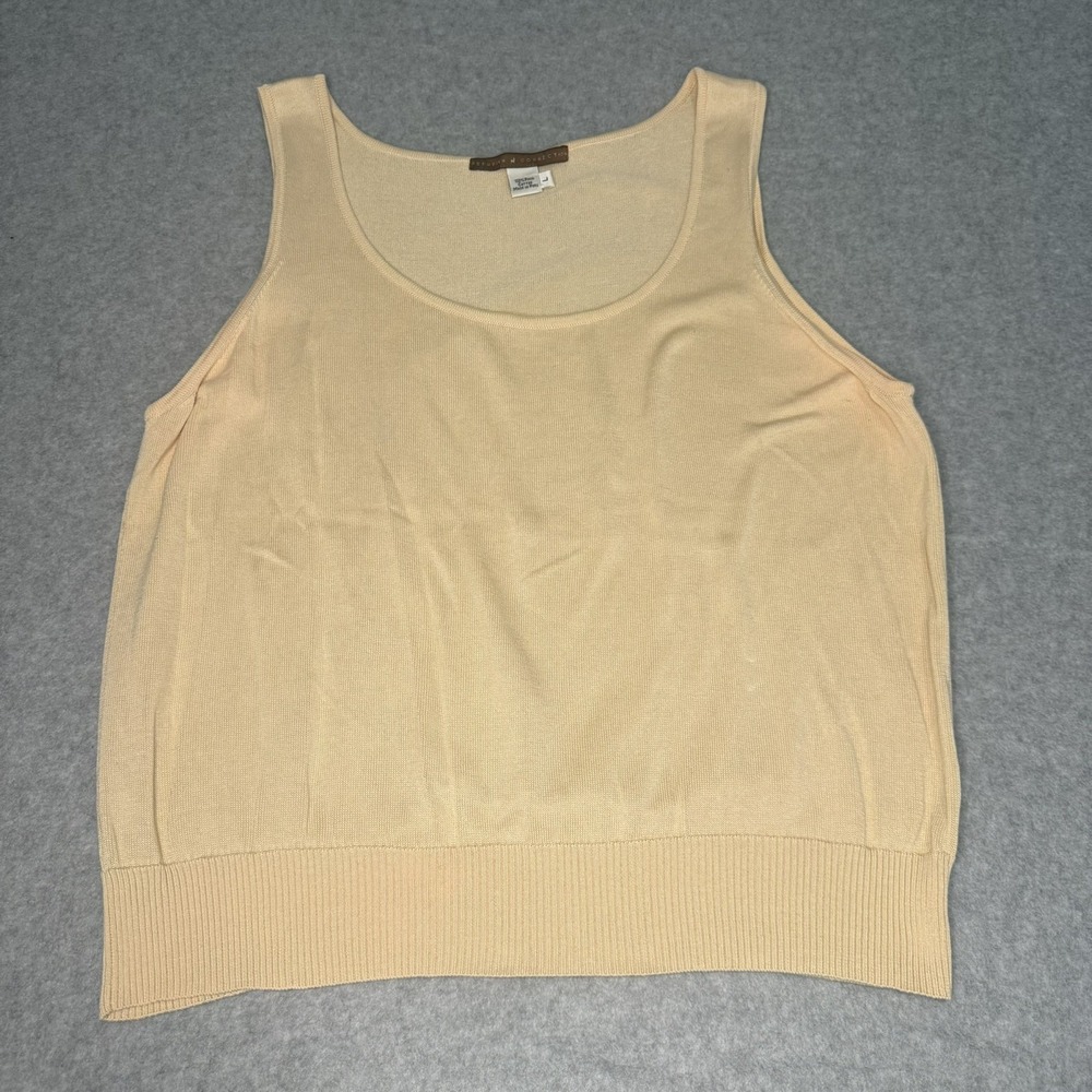 Peruvian Connection Tan Beige Knit Pima Cotton Round Neck Tank Top L